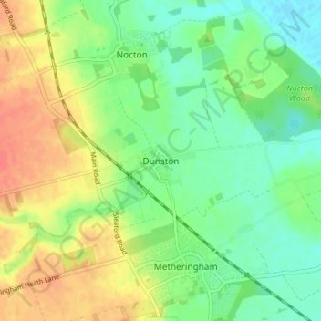 Mapa topográfico Dunston, altitud, relieve