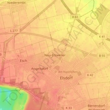 Mapa topográfico Neu-Etzweiler, altitud, relieve