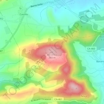 Mapa topográfico Baranda, altitud, relieve