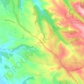 Mapa topográfico Les Fournials, altitud, relieve