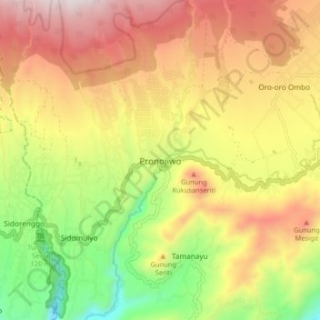 Mapa topográfico Pronojiwo, altitud, relieve