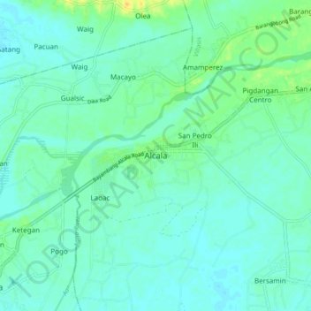 Mapa topográfico Alcala, altitud, relieve