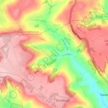 Mapa topográfico Langridge, altitud, relieve