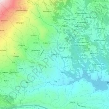 Mapa topográfico Parcarissa, altitud, relieve