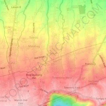 Mapa topográfico Bucal, altitud, relieve