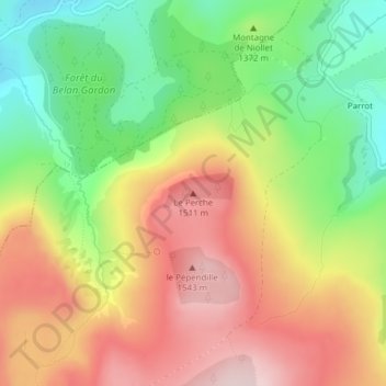 Mapa topográfico Le Perche, altitud, relieve
