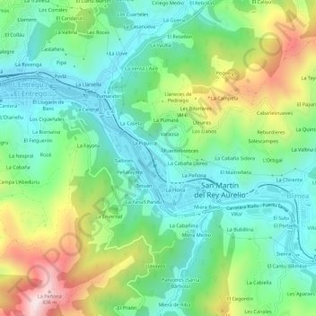 Mapa topográfico Samartín, altitud, relieve