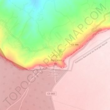 Mapa topográfico Caldas, altitud, relieve