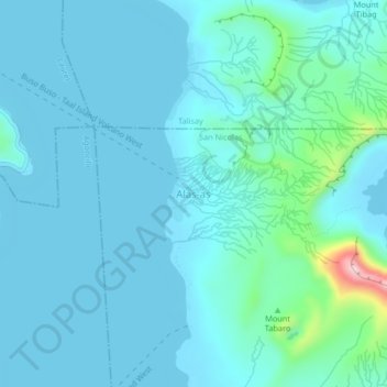 Mapa topográfico Alas-as, altitud, relieve