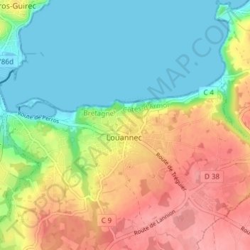 Mapa topográfico Calouar Bian, altitud, relieve