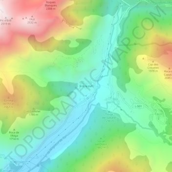 Mapa topográfico Erill la Vall, altitud, relieve