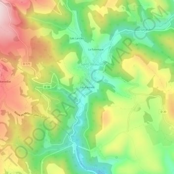 Mapa topográfico Les Faisses, altitud, relieve