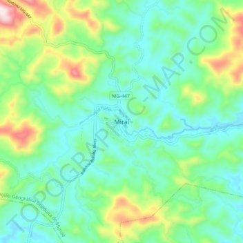 Mapa topográfico Miraí, altitud, relieve
