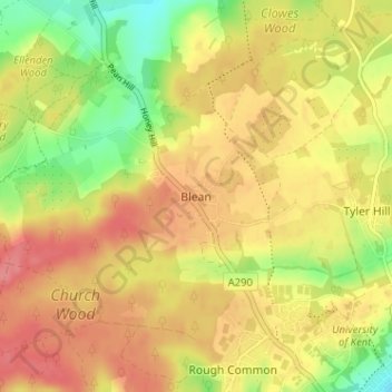 Mapa topográfico Blean, altitud, relieve
