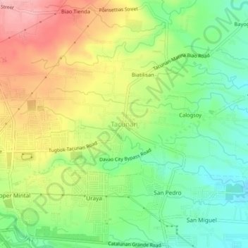 Mapa topográfico Tacunan, altitud, relieve