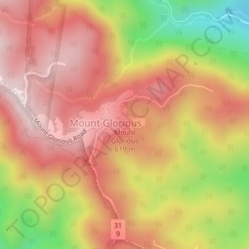 Mapa topográfico Mount Glorious, altitud, relieve