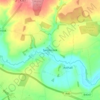 Mapa topográfico Swinbrook, altitud, relieve