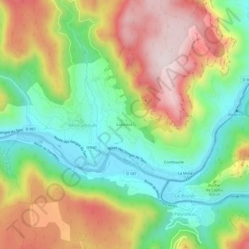 Mapa topográfico Liaucous, altitud, relieve