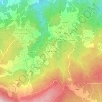 Mapa topográfico Póvoa de Ussa, altitud, relieve