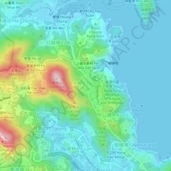 Mapa topográfico Tai Po Tsai, altitud, relieve