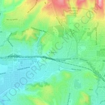 Mapa topográfico El Sueno, altitud, relieve