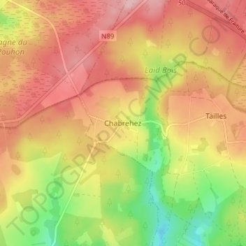 Mapa topográfico Chabrehez, altitud, relieve