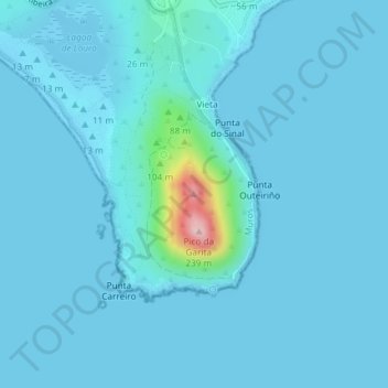 Mapa topográfico Monte Louro, altitud, relieve