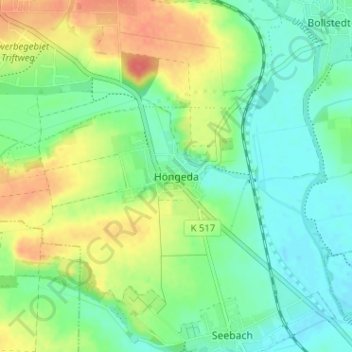 Mapa topográfico Höngeda, altitud, relieve