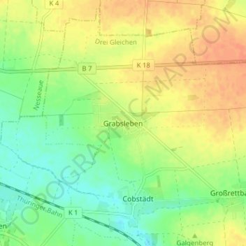 Mapa topográfico Grabsleben, altitud, relieve