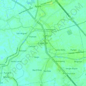 Mapa topográfico Calumpit, altitud, relieve