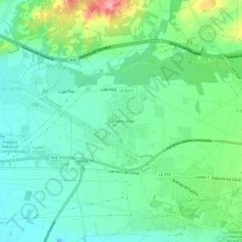 Mapa topográfico Fuentesnuevas, altitud, relieve