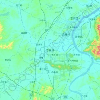Mapa topográfico Ji'an County, altitud, relieve