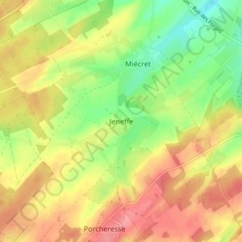 Mapa topográfico Jeneffe, altitud, relieve