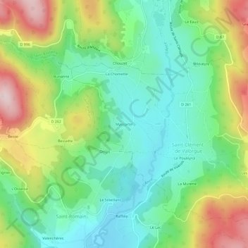 Mapa topográfico Mascortel, altitud, relieve