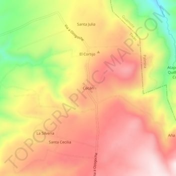 Mapa topográfico Cocán, altitud, relieve