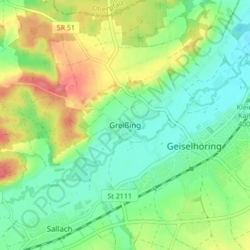 Mapa topográfico Greißing, altitud, relieve