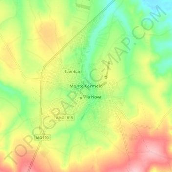 Mapa topográfico Monte Carmelo, altitud, relieve