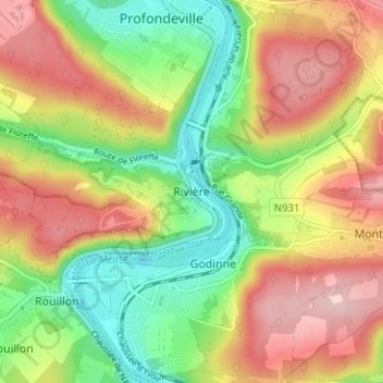 Mapa topográfico Rivière, altitud, relieve