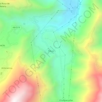 Mapa topográfico Pilcos, altitud, relieve