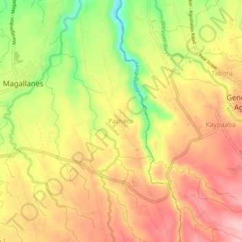 Mapa topográfico Pacheco, altitud, relieve