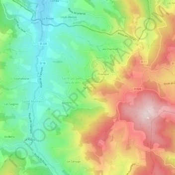 Mapa topográfico Au Crot, altitud, relieve