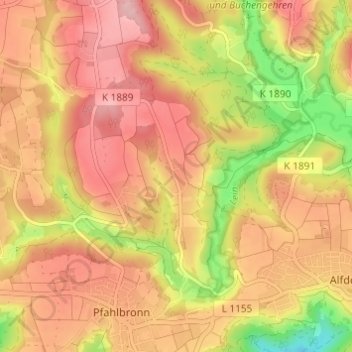 Mapa topográfico Brend, altitud, relieve