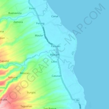 Mapa topográfico Aloran, altitud, relieve
