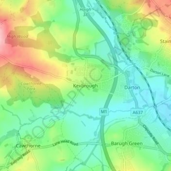 Mapa topográfico Kexbrough, altitud, relieve