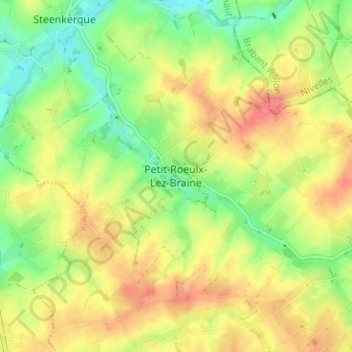 Mapa topográfico Petit-Roeulx-Lez-Braine, altitud, relieve