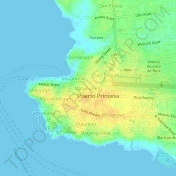 Mapa topográfico Maningning, altitud, relieve