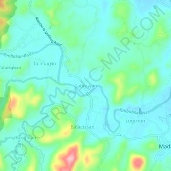 Mapa topográfico Cabilawan, altitud, relieve