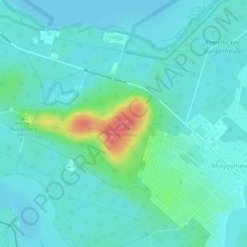 Mapa topográfico Großer Müggelberg, altitud, relieve