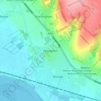 Mapa topográfico Elloughton, altitud, relieve