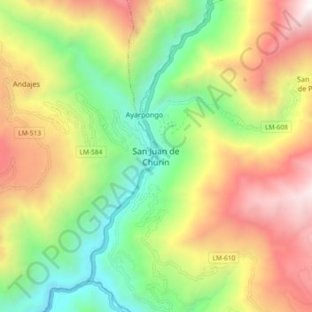 Mapa topográfico San Juan de Churín, altitud, relieve